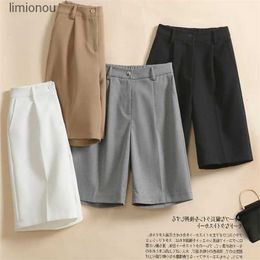 Women's Shorts White Suit Shorts Women High Waist Button Pockets Straight Shorts Ladies Summer Office Loose Knee-Length PantsC243128