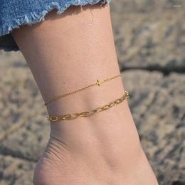 Anklets 2024 Gold Colour Stainless Steel Chain For Women Layered Link Feet Jewellery Summer Gift