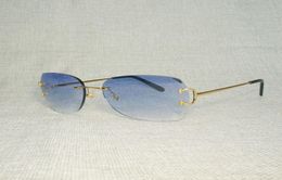 Vintage C Wire Oversize Sunglasses Men Diamond Cutting Rimless Eyewear for Women Outdoor Summer Metal Frame Oculos Shades5056757