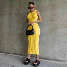 Casual Dresses 2024 Spring Summer Crochet Sleeveless O-Neck Solid Sexy Sweater Dress Women Streetwear Party Club Elegant Female Vestidos