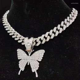 Pendant Necklaces Hip Hop Butterfly Chains Iced Out Bling Necklace Men Women Cuban Charm Chain HipHop Jewel