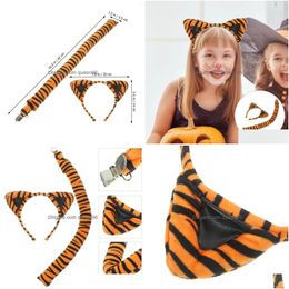 Charm Pendant Necklaces Animal Ears Headband Tiger Cosplay Kids Adts Props Favours Party Tail Halloween Accessories Drop Delivery Jewel Dh1Gc