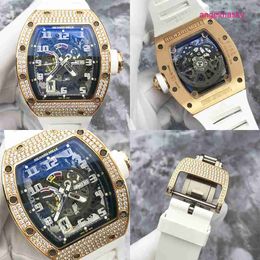 Elegance Watch RM Watch Elegant Watch RM030 Rear Diamond 18K Rose Gold Mens Hollow Watch Barrel Type Automatic Mechanical Watch