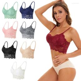 Bras V Neck Lace Panel Bra Sexy Vest Sling Bralette Full Cup Backless Brassiere No Steel Ring Underwear Embroidery Lingerie