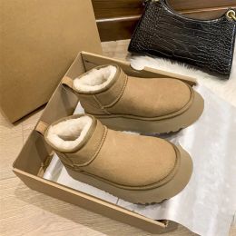 Boots New Winter Women Snow Boots 2022 Shallow Slip On Plus Size Female Cotton Ankle Boot Thick Bottom Ladies Flock Keep Warm Booties