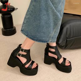 Sandals Platform For Women 2024 Summer 10CM Wedge High Heels Open Toe Thick Sole Rome Shoes Punk Style Sandalias Goticas Mujer