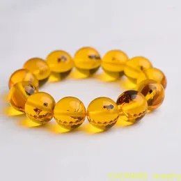 Strand Natural Baltic Amber Elastic Bracelet Men Women Honey Wax Insect Amber-beads Beaded Bangles Amulet Bracelets Girlfriend Mom Gift