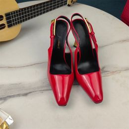 Luxurys Women's Sandals Designer High Heels Shoes Brand Metal Buckle 10cm Thin Heel Pointed Toe Black Nude Red Wedding Shoes Size 35-42