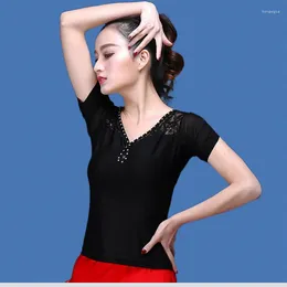 Stage Wear Novel Latin Dance Blouse Female Adult Diamond Short Sleeve Summer Training Dress Clothes