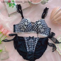 Bras Black maid loli soft girl bra set sexy cute lace pure lust underwear no steel ring embroidery plush lingerie with panty setsC24318