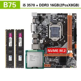 Conjunto de placa-mãe Kllisre B75 com Core I5 3570 2 X 8 GB = 16 GB 1600 MHz DDR3 Memória de desktop NVME M.2 USB3.0 SATA3 240307