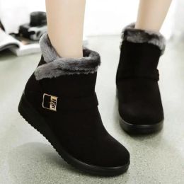 Boots Warm Snow Boots for Women Fashion MATURE LEISURE Flat With Round Toe Strap Solid Casual Women Shoes Black 3540