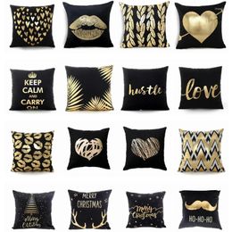 Pillow Black Bronzing Decorative Pillows Gold Foil Printed Pillowcase Home Decoration Sofa Throw 17 17inch Christmas