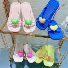 Slippers Fashion Concise Summer Women Slippers Love Heart Flat Soft Sole Square Toe Indoor Home Beach Ladies Slides Shoes Flip Flops 2022