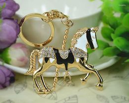 Keychains XU Horse Merry-go-round Lovely Keychain Keyring Rhinestone Crystal Charm Pendant Key Bag Chain Gift Fashion