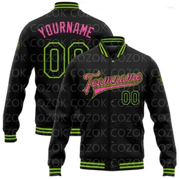 Men's Jackets Custom Black Green Pink 3D Printed Baseball Button Jacket Bomber Full-Snap Varsity Letterman