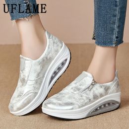 Boots Spring Autumn Women Sport Casual Shoes Solid Color Thick Bottom Leather Pumps Ladies Air Cushion Shoes Side Zipper Walking Shoes