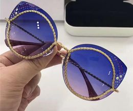 58 Cat Eye Sunglasses GoldBlue Purple Smoke Lens Sun Glasses Women Designer Sunglasses Shades New with box1076396