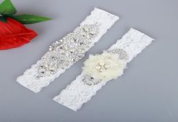 2 Pieces set Sparkling Bridal Leg Garters Prom Garter Bridal Wedding Garter Belt Lace Rhinestones Crystals Pearls Chiffon Flowers 4816935