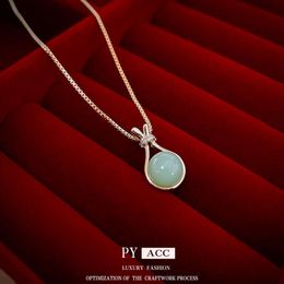 Real Gold Plated Zircon Jade Pendant Women's New Chinese Style Versatile Clavicle Chain China-chic Design Necklace