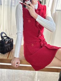 Casual Dresses Women Dress Summer Spring Solid Knitted Sleeveless Turn-down Collar Mini A-Line High Street Chic Stunning Year Trendy SP