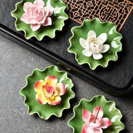 Candle Holders 1PC Vintage Enhance Ambiance Zen Ornaments Line Incense Stick Tray Burner Lotus Leaf Ceramic Creative