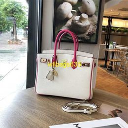 Tote Bags Genuine Leather Bk Habdbags White Rose and Red Color Matching Genuine Leather Platinum Bag Sweet Top Layer Cowhide Womens Bag Fashio have logo HBQ8GJ