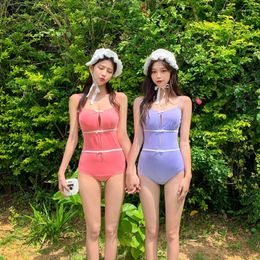 Women's Swimwear Korean Style One Piece Women Solid Swimsuit Padded High Quality Bathing Suit Sexy Monokini Beachwear 2024