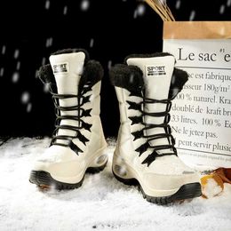 HBP Non-Brand Women Boots Winter Keep Warm Cotton Shoes Mid-Calf Snow Boots Ladies Lace-up High-top Waterproof Booties Chaussures Femme