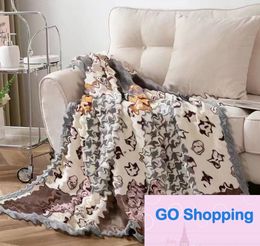 Double-Sided Woollen Blanket Autumn Covered Office Lunch Break Blanket Light Luxury High-End Famous Brand Style