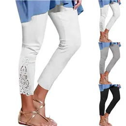 Women's Leggings A Pair Of Long Pants Lace Decor High Waist Spring Autumn Thin Solid Colour Comfortable Costume For Women
