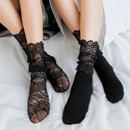 Women Socks Women's Black Lace Stockings Hollow Transparent Pure Cotton Japanese Fleece Quilt Color Princess