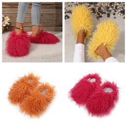 2024 quality Slippers womens mens furry slides sandals fur pink fluffy flat winter warm sandal shoes slippers GAI