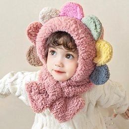 Hats 2 In 1 Winter Warm Baby Girl Scarf Kids Flowers Cute Bonnet Plush Accessories Born Designer Hat