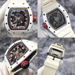 RM Calendar Wrist Watch RM030 White Ceramic Hollow Dial Transparent Bottom Manual Mechanical Mens Watch Limited 50 Pieces