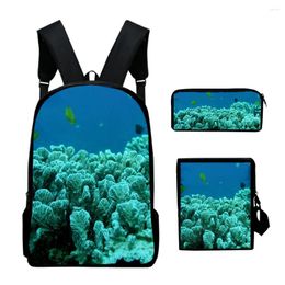 Backpack Harajuku Undersea Scenery Coral 3D Print 3pcs/Set Pupil School Bags Laptop Daypack Inclined Shoulder Bag Pencil Case