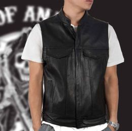 Vests Fashion Vest Black Motorcycle Hip Hop Waistcoat Male Faux Leather Punk Solid Black Spring Sleeveless Leather Vest