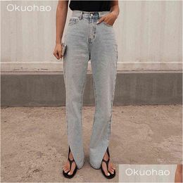 Womens Jeans Okuohao High Waist Straight Leg Pants Women Wide Loose Fashon Boyfriend Sale Items For 211129 Drop Delivery Apparel Cloth Ot0Ib