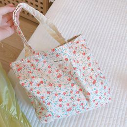 Shopping Bags Small Korea Cotton Floral Tote Book Bag For Women Female Girls Mini Phone Wallet Handbags Mommy Kids Lunch Pouch