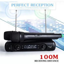 Microphones 2 Channel Dual Cordless Handheld Mic Wireless Microphone System With LCD Display Highfidelity Stability Large Receiving