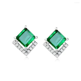 Stud Earrings Little 6mm Green Crystal Emerald Gemstones Diamonds For Women White Gold Silver Colour Jewellery Bijoux Brincos Gifts