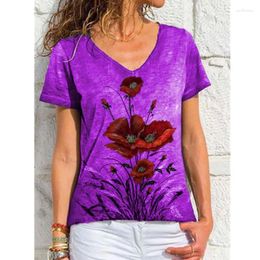 Women's T Shirts Women Shirt V-Neck Printed Short-Sleeved Loose Ladies Tops 2024 Summer Outdoor Casual Soft Comfy Female Outfits