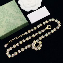 Designer Luxury pendant letter necklace for women Party wedding gift engagement Jewellery 18K Gold Plated Crystal Brand necklace With box