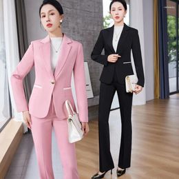 Women's Two Piece Pants Pink Suit 2024 Design Sense Business Clothing Double Breasted Jacket High-End Overalls