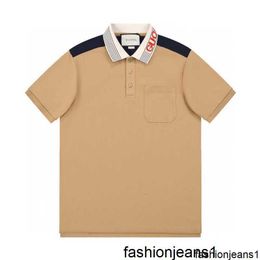 G family verified the correct version of summer khaki Colour contrast short sleeved polo shirt with navy stripes loose fitting men's t-shirt {category}