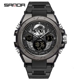 Sanda New Haruku Style Skull Head Waterproof Multi Functional Electronic Outdoor Sports Men's Watch