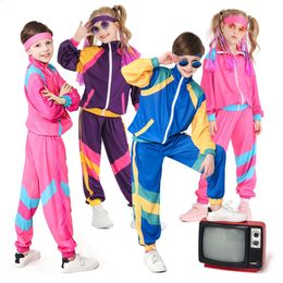 Children 80s Tracksuit Spring Autumn Girls Boys Cardigan Jackets and Pants Hip Hop Costume Sport Trench Coat Windbreak Clothes 240306