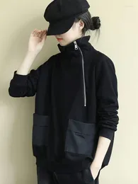 Kadın Hoodies Siyah Fermuar Sweatshirt ile Tam Fermuar Yukarı Kadın Giyim Altakları Top Sade Kalın ve Trend XXL Goth