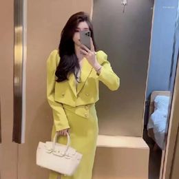 Two Piece Dress Woman's Winter Retro Casual Short Blazers Split Skirt Suit Commuter Solid Colour Double-breasted Overskirt Two-piece Sets