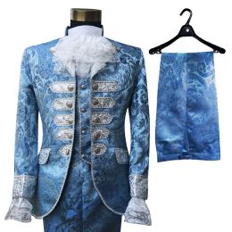 Suits Blue Royal Mens Period Costume Medieval Renaissance Stage Performance Prince Charming Fairy Tale William Colonial Stage Costumes